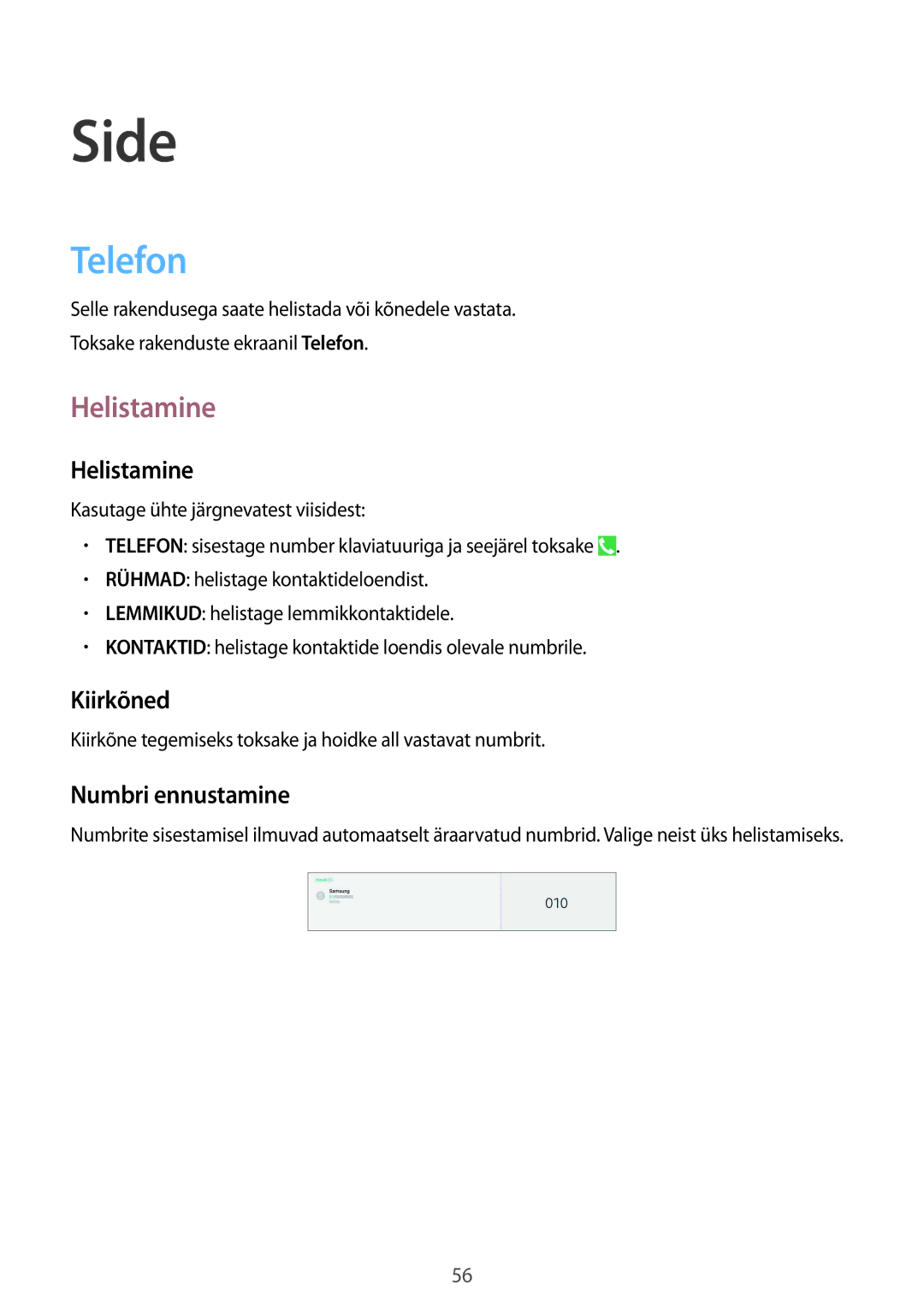 Samsung SM-P9050ZKASEB, SM-P9050ZWASEB manual Telefon, Helistamine, Kiirkõned, Numbri ennustamine 