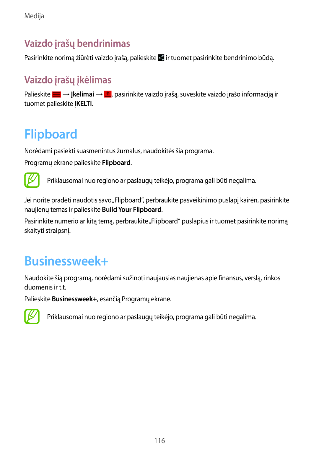 Samsung SM-P9050ZKASEB, SM-P9050ZWASEB manual Flipboard, Businessweek+, Vaizdo įrašų įkėlimas 