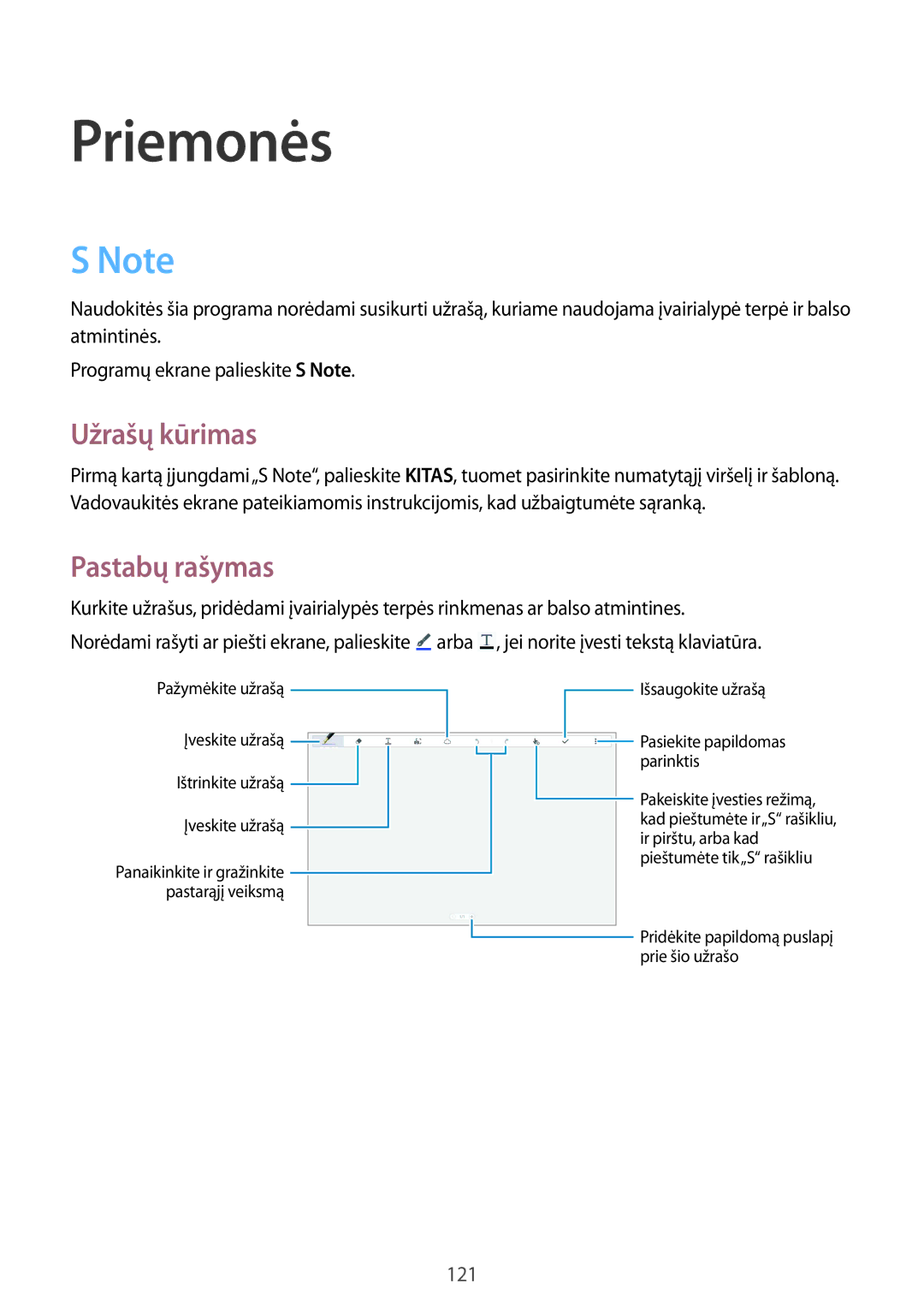 Samsung SM-P9050ZWASEB, SM-P9050ZKASEB manual Užrašų kūrimas, Pastabų rašymas 