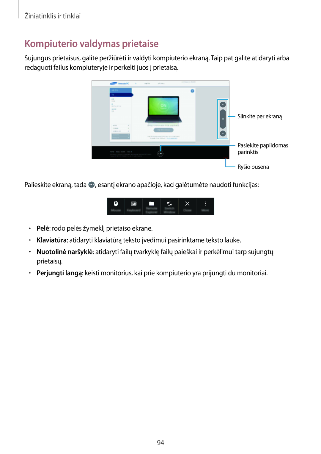 Samsung SM-P9050ZKASEB, SM-P9050ZWASEB manual Kompiuterio valdymas prietaise 