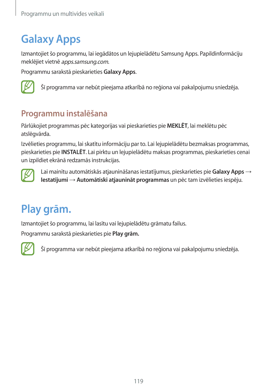 Samsung SM-P9050ZWASEB, SM-P9050ZKASEB manual Galaxy Apps, Play grām 