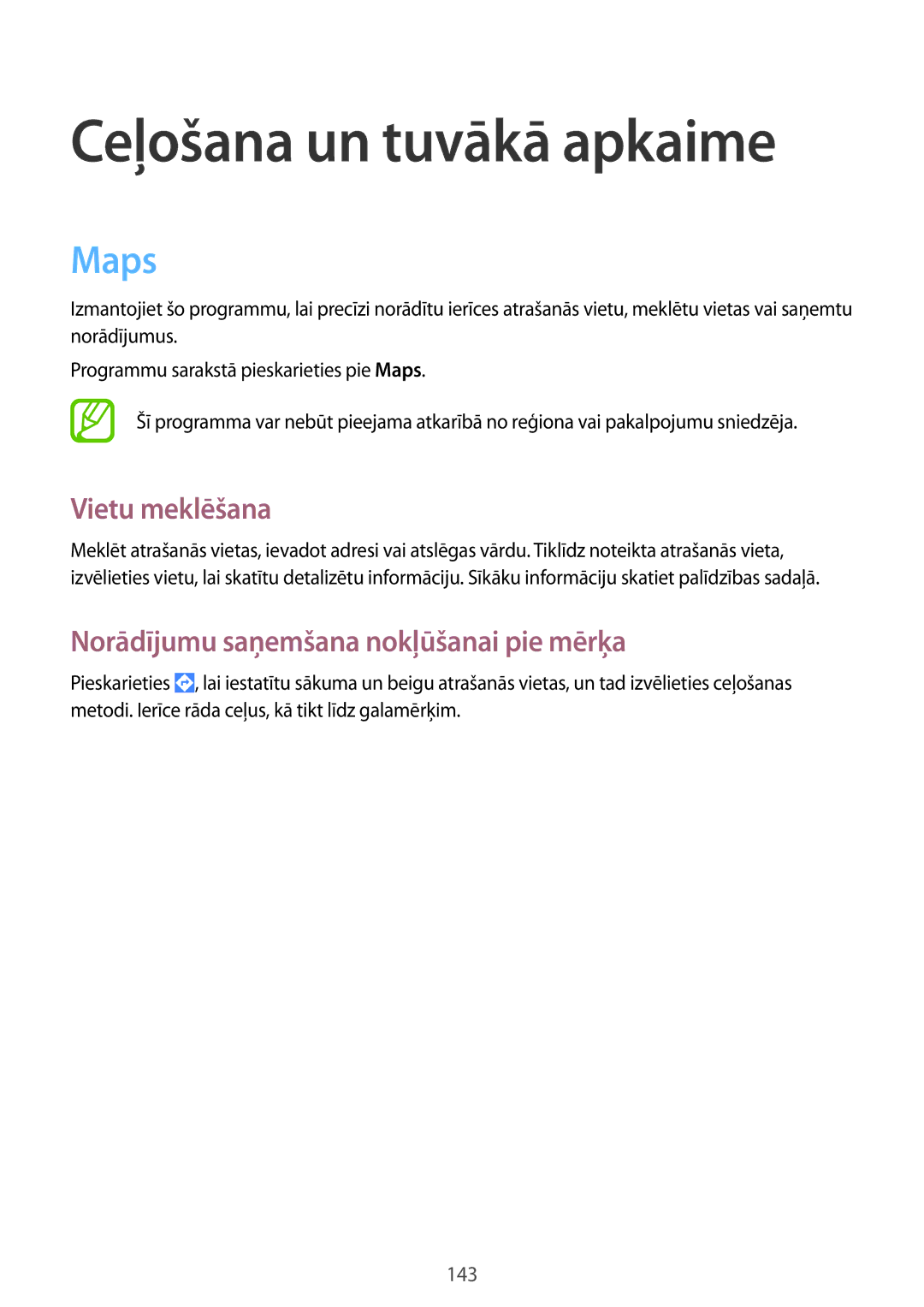 Samsung SM-P9050ZWASEB, SM-P9050ZKASEB manual Maps, Vietu meklēšana, Norādījumu saņemšana nokļūšanai pie mērķa 