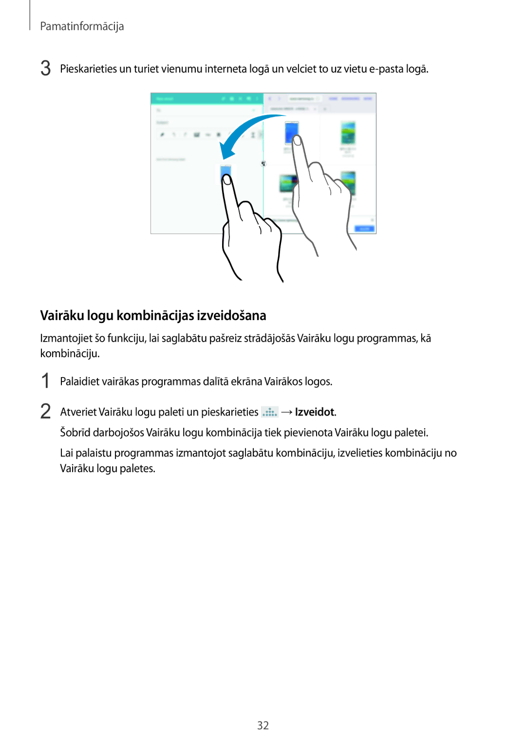 Samsung SM-P9050ZKASEB, SM-P9050ZWASEB manual Vairāku logu kombinācijas izveidošana 