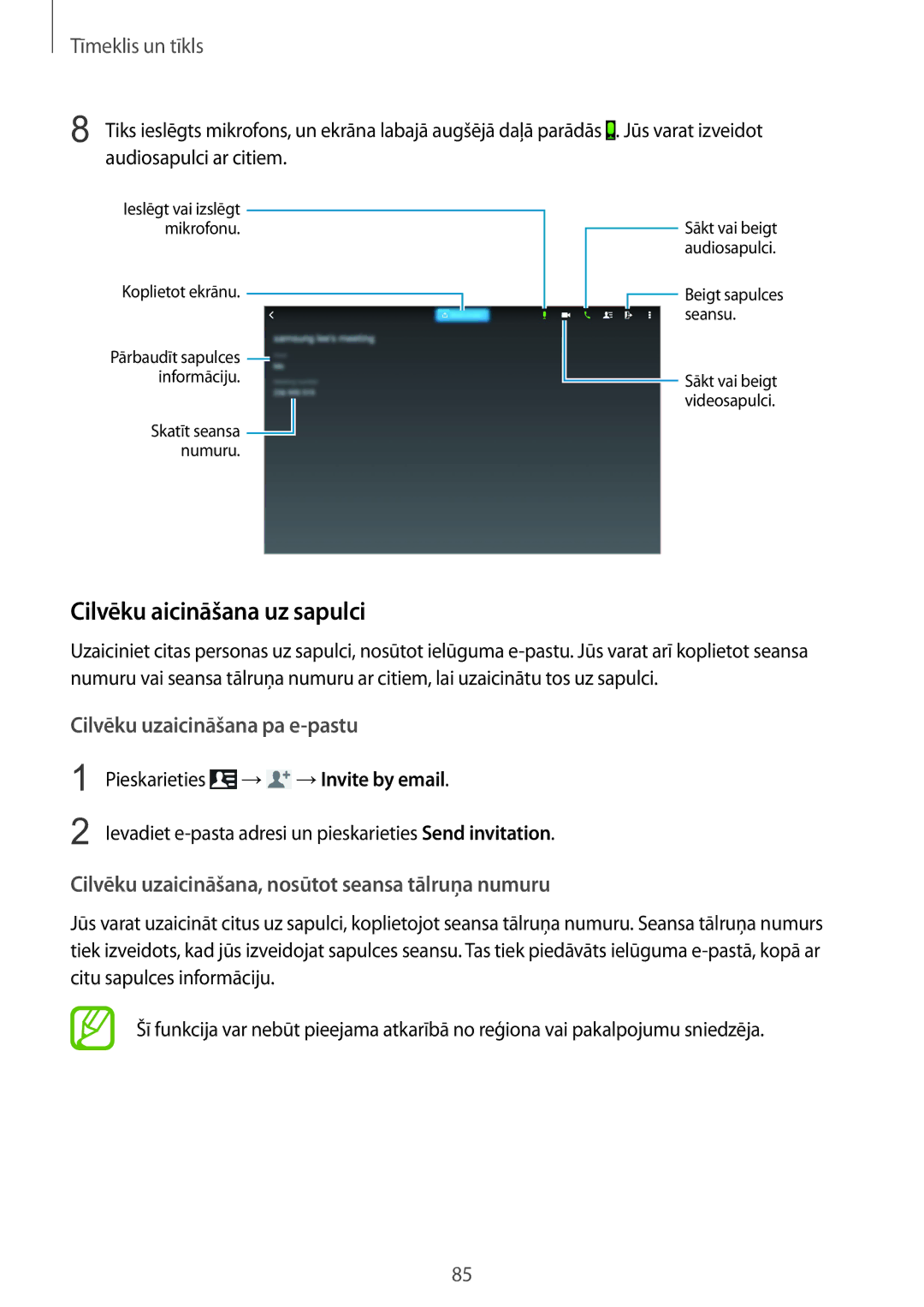 Samsung SM-P9050ZWASEB, SM-P9050ZKASEB Cilvēku aicināšana uz sapulci, Cilvēku uzaicināšana, nosūtot seansa tālruņa numuru 