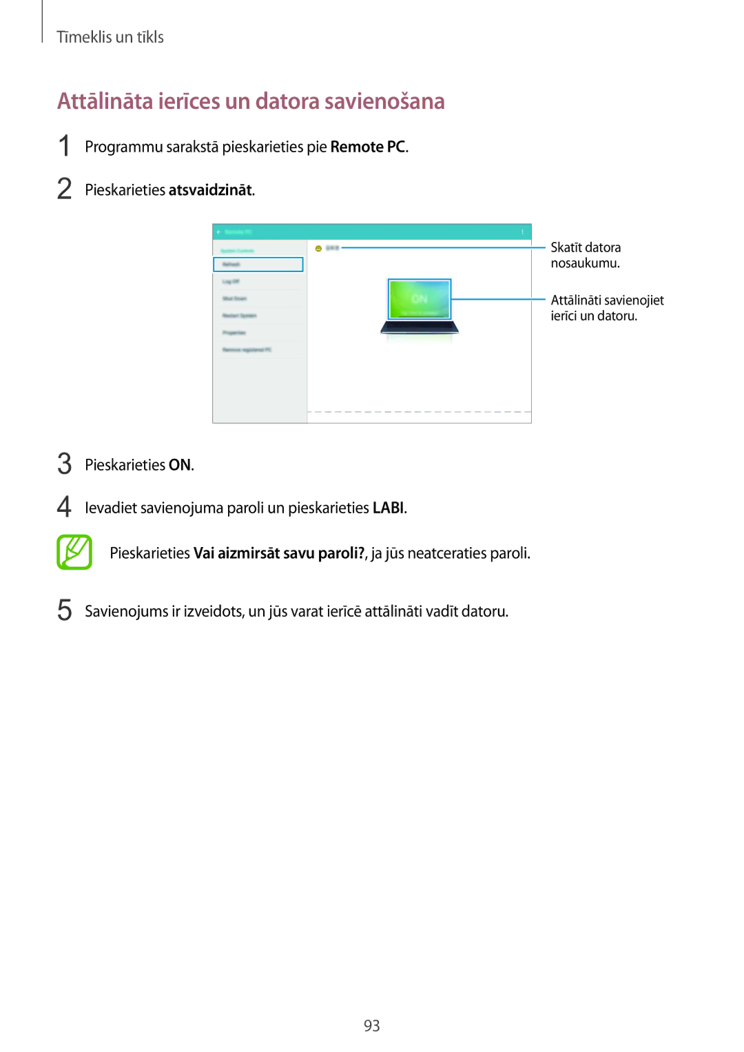 Samsung SM-P9050ZWASEB, SM-P9050ZKASEB manual Attālināta ierīces un datora savienošana 