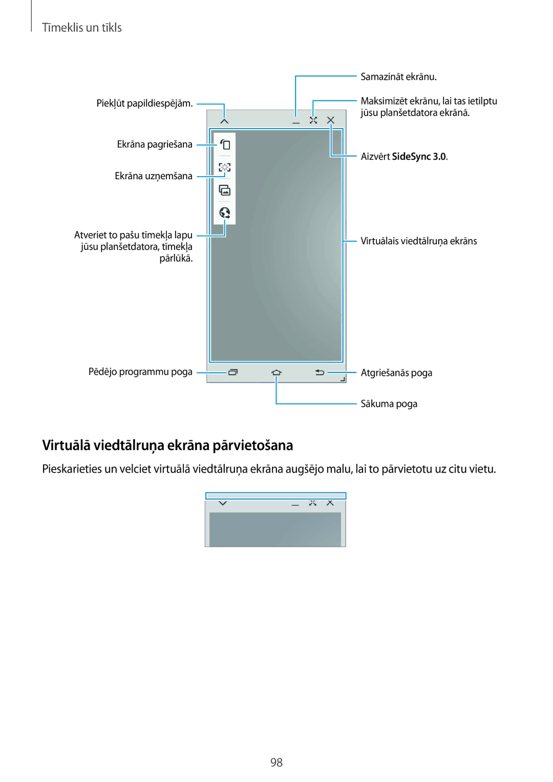 Samsung SM-P9050ZKASEB, SM-P9050ZWASEB manual Virtuālā viedtālruņa ekrāna pārvietošana 