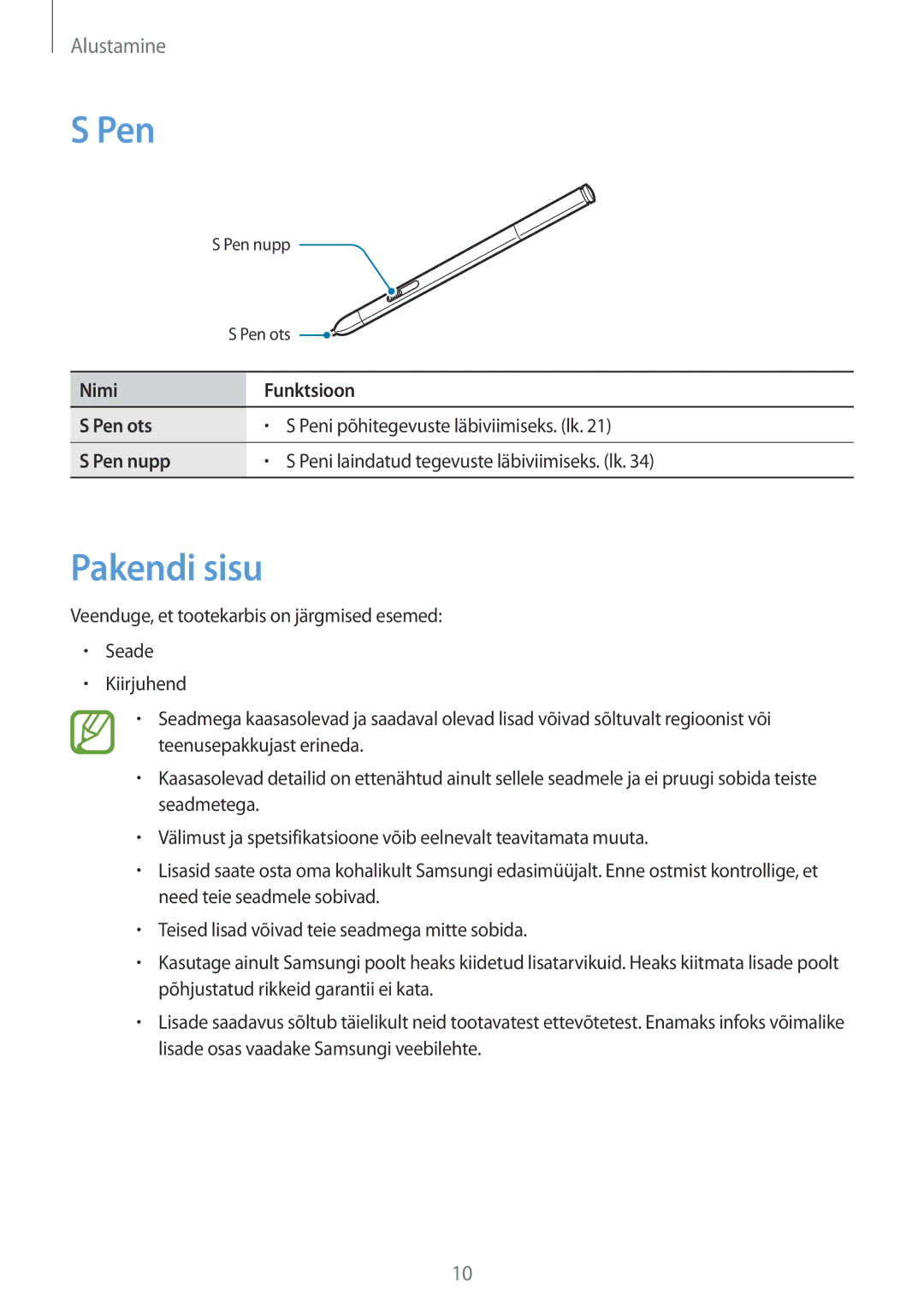 Samsung SM-P9050ZKASEB, SM-P9050ZWASEB manual Pen, Pakendi sisu 