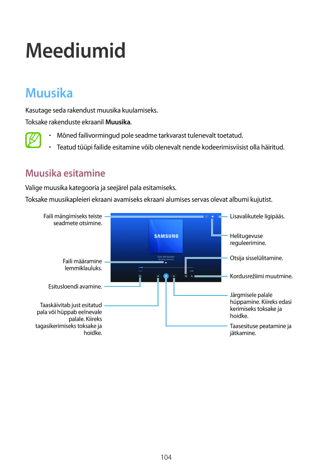 Samsung SM-P9050ZKASEB, SM-P9050ZWASEB manual Muusika esitamine 