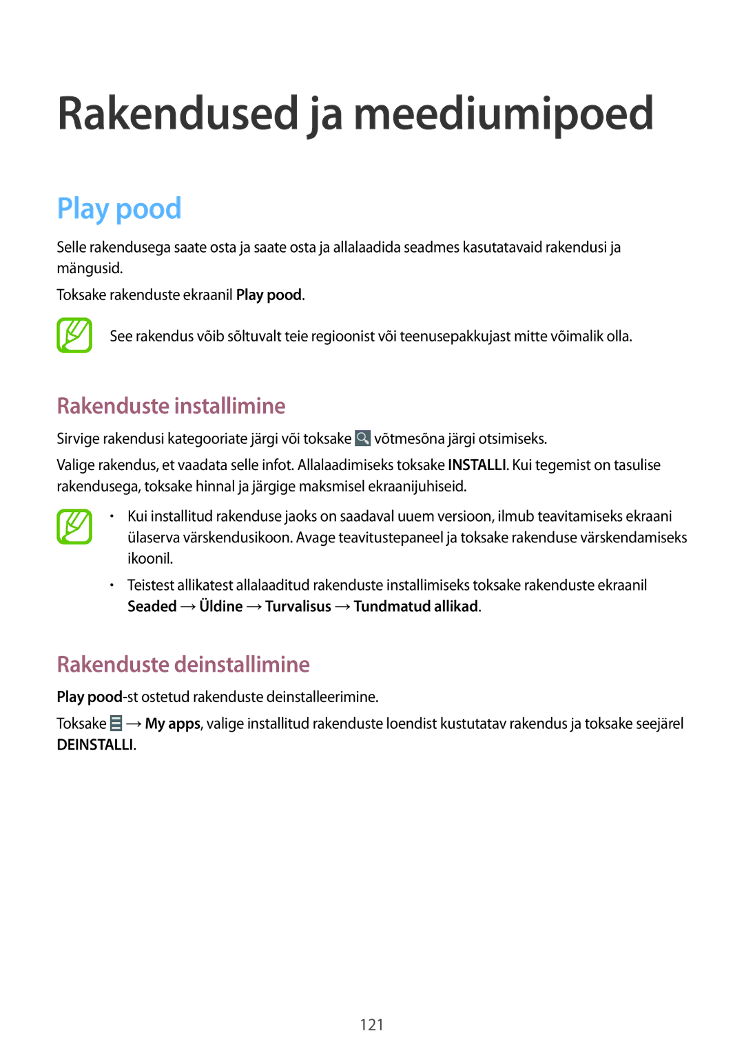 Samsung SM-P9050ZWASEB, SM-P9050ZKASEB manual Rakendused ja meediumipoed, Play pood 