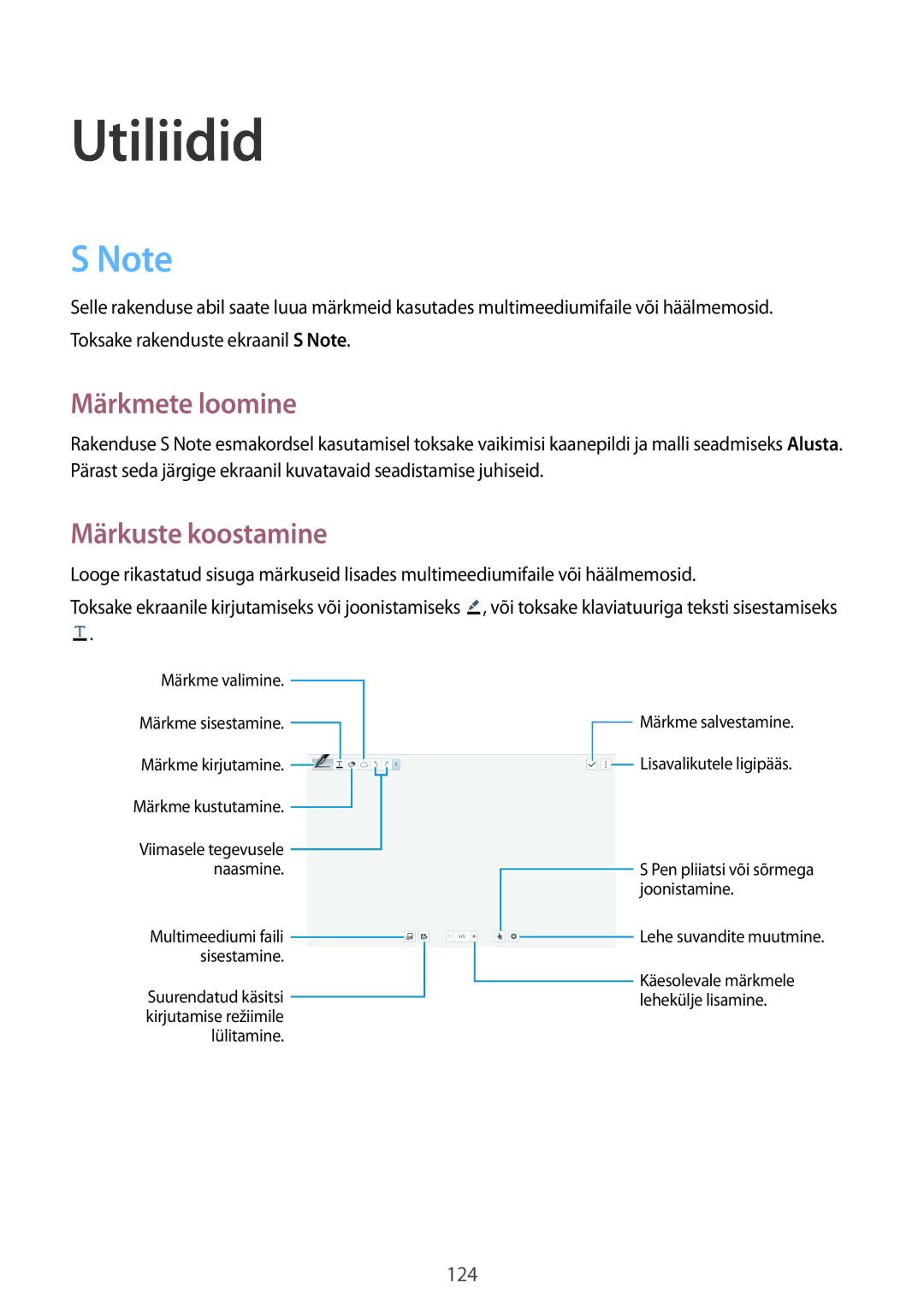 Samsung SM-P9050ZKASEB, SM-P9050ZWASEB manual Märkmete loomine, Märkuste koostamine 