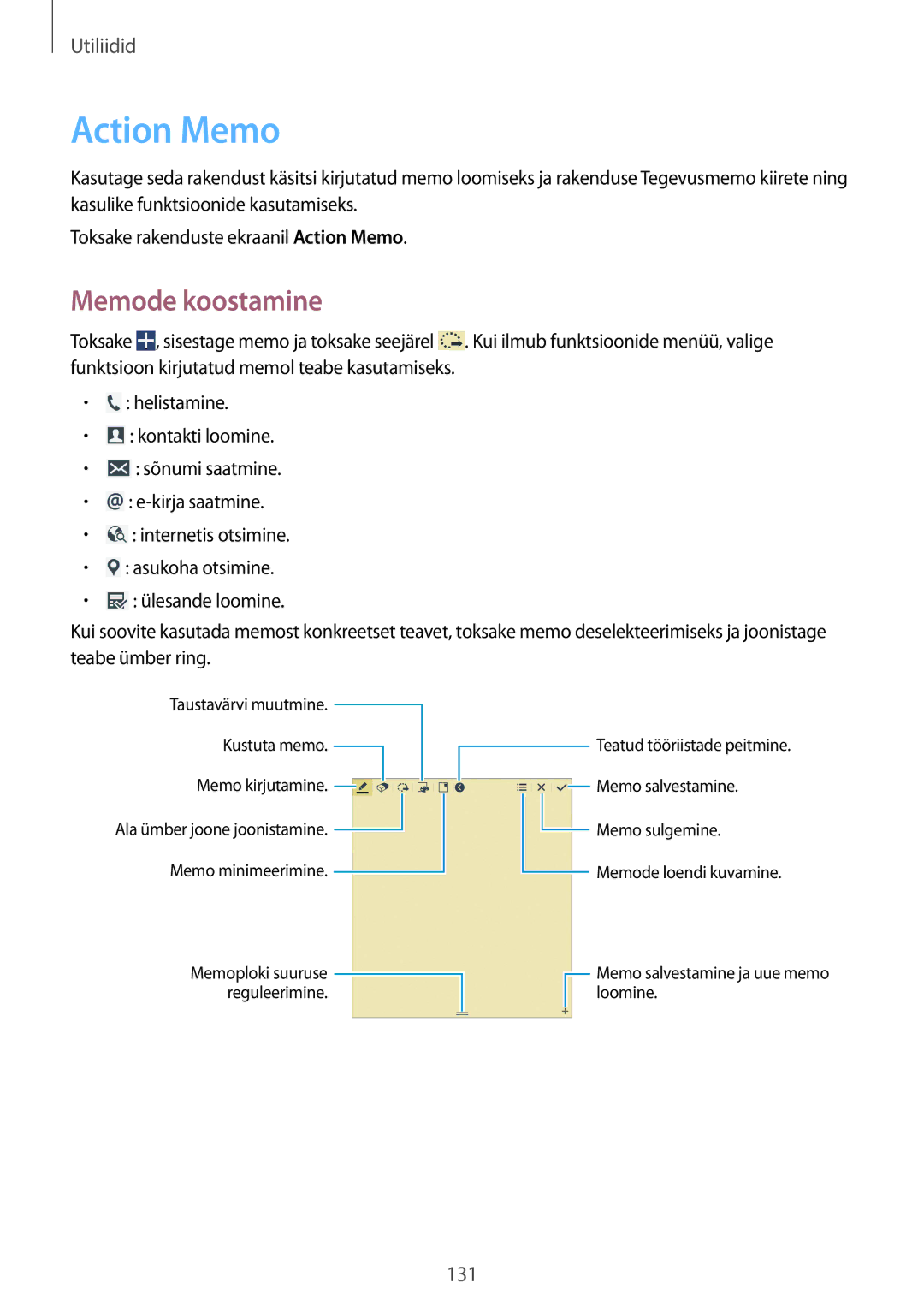 Samsung SM-P9050ZWASEB, SM-P9050ZKASEB manual Action Memo, Memode koostamine 