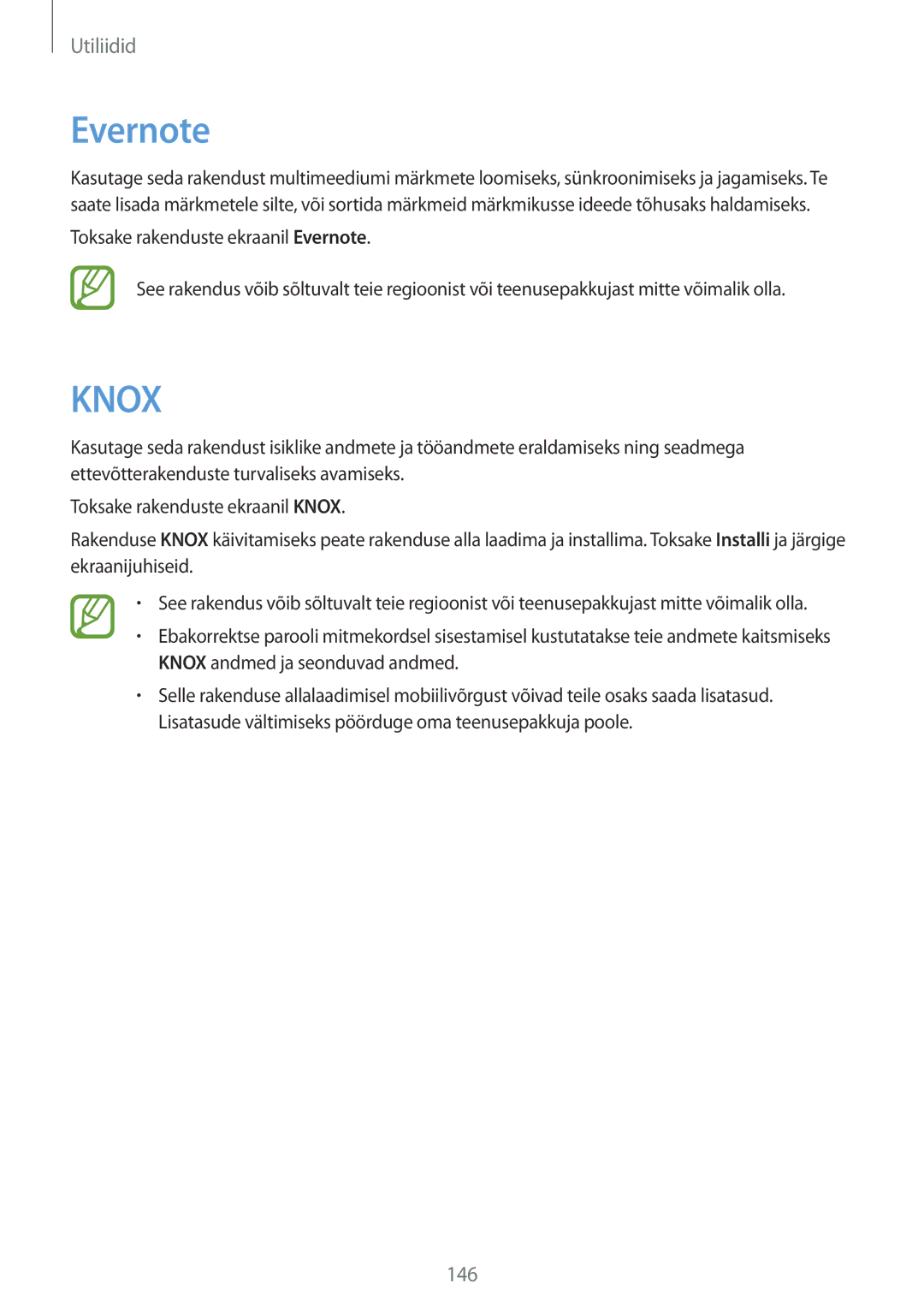 Samsung SM-P9050ZKASEB, SM-P9050ZWASEB manual Evernote, Knox 