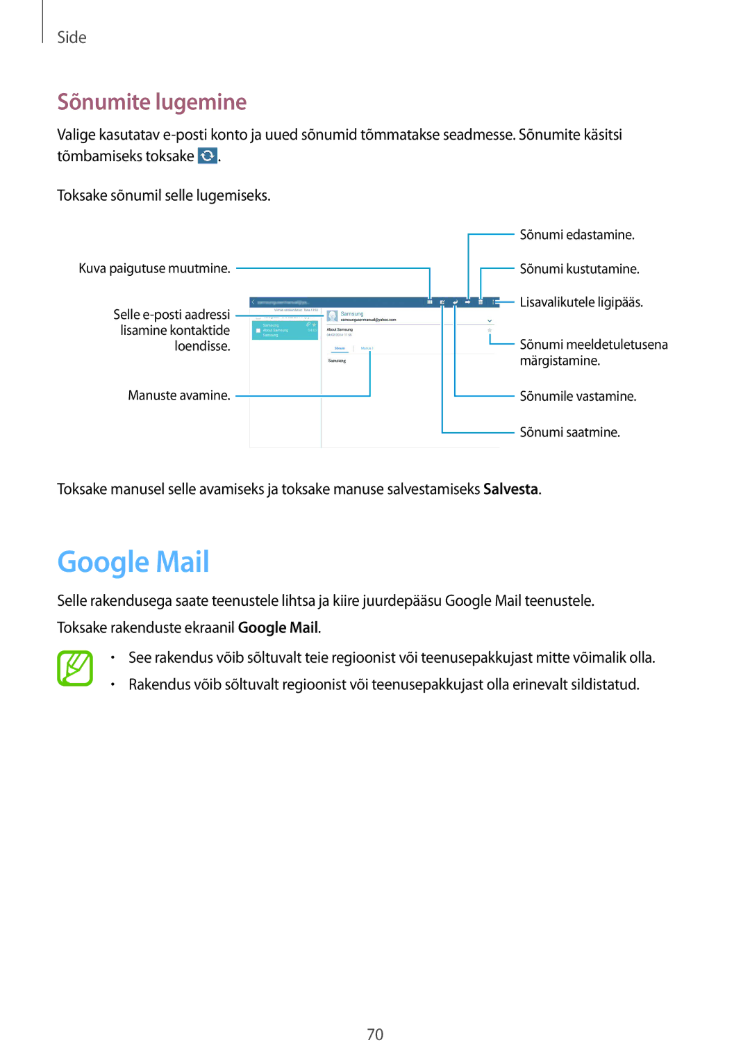 Samsung SM-P9050ZKASEB, SM-P9050ZWASEB manual Google Mail, Sõnumite lugemine 