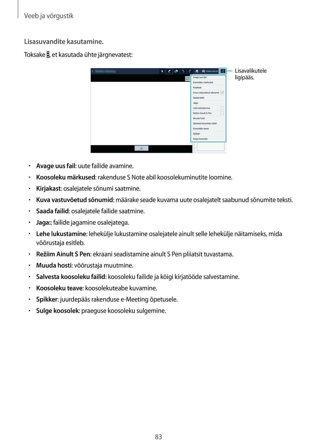 Samsung SM-P9050ZWASEB, SM-P9050ZKASEB manual Lisasuvandite kasutamine 