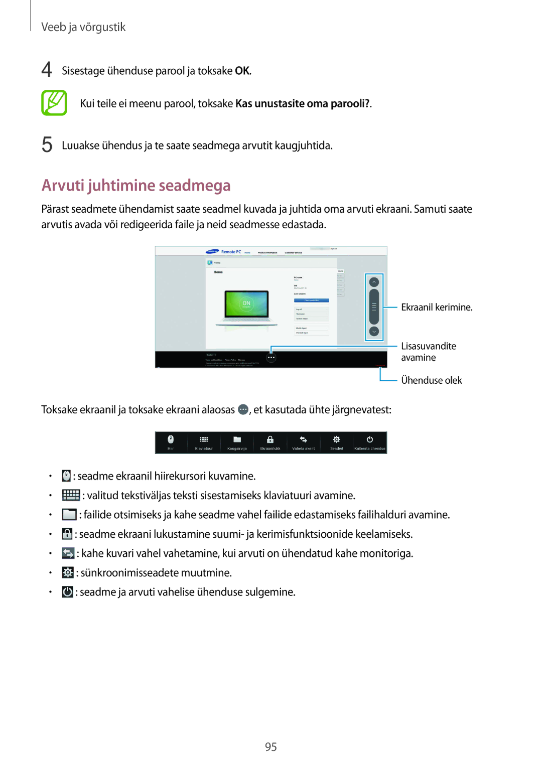 Samsung SM-P9050ZWASEB, SM-P9050ZKASEB manual Arvuti juhtimine seadmega 