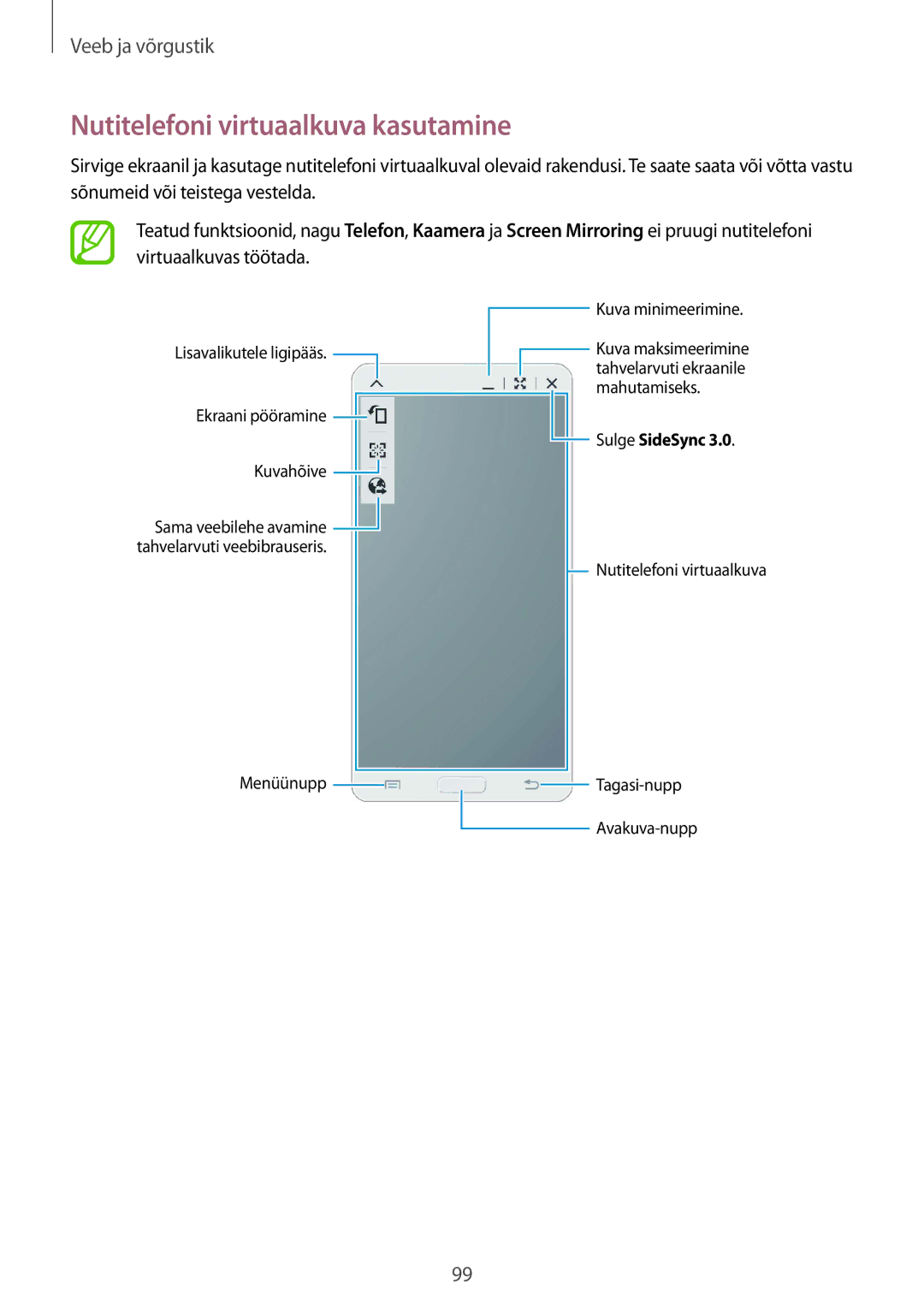 Samsung SM-P9050ZWASEB, SM-P9050ZKASEB manual Nutitelefoni virtuaalkuva kasutamine 