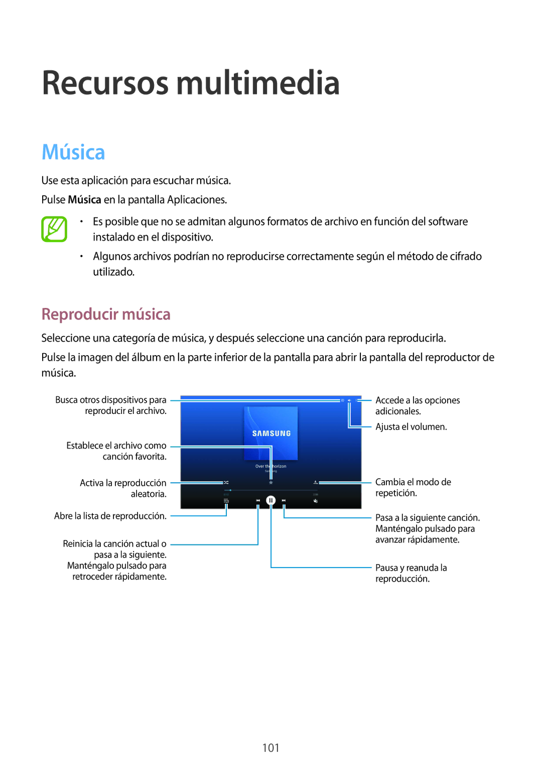 Samsung SM-P9050ZWATPH, SM-P9050ZKATPH, SM-P9050ZKAXSK, SM-P9050ZKAPHE, SM-P9050ZWAPHE manual Música, Reproducir música 