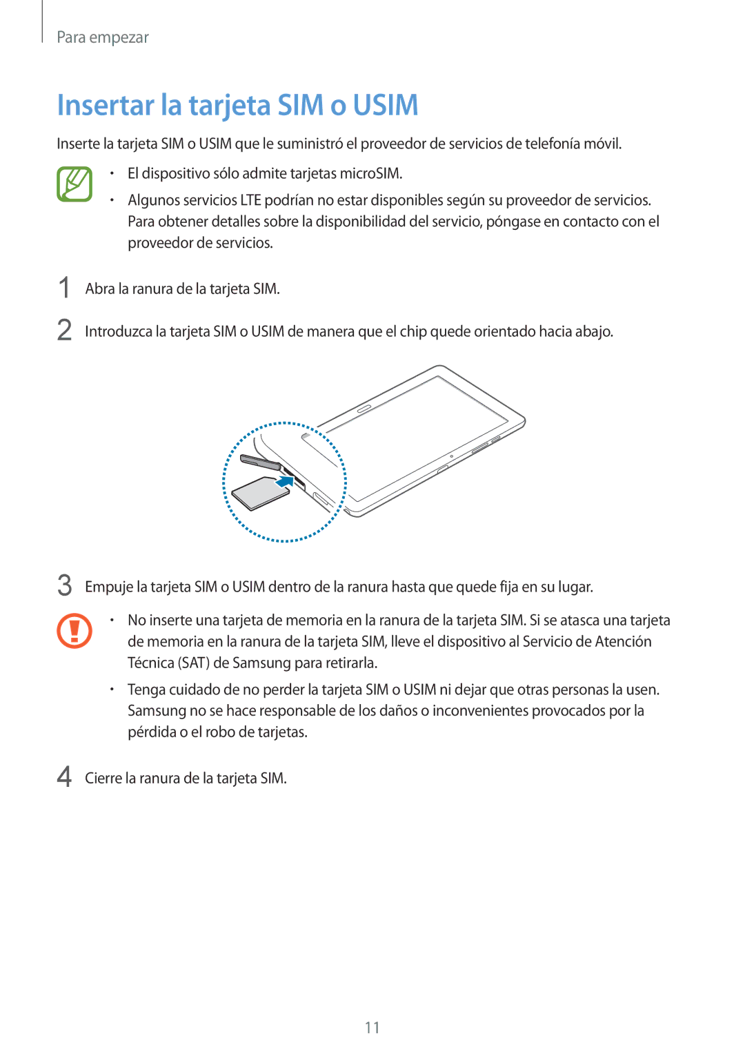 Samsung SM-P9050ZWATPH, SM-P9050ZKATPH, SM-P9050ZKAXSK, SM-P9050ZKAPHE, SM-P9050ZWAPHE manual Insertar la tarjeta SIM o Usim 