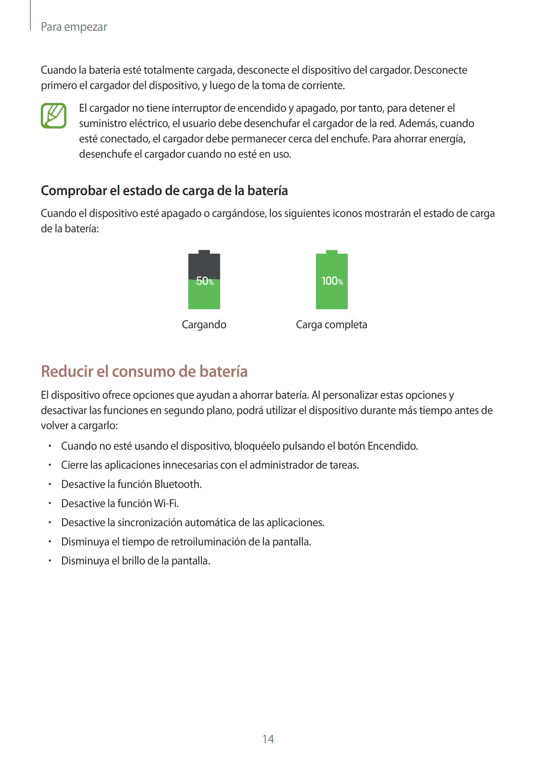 Samsung SM-P9050ZWAPHE, SM-P9050ZKATPH manual Reducir el consumo de batería, Comprobar el estado de carga de la batería 