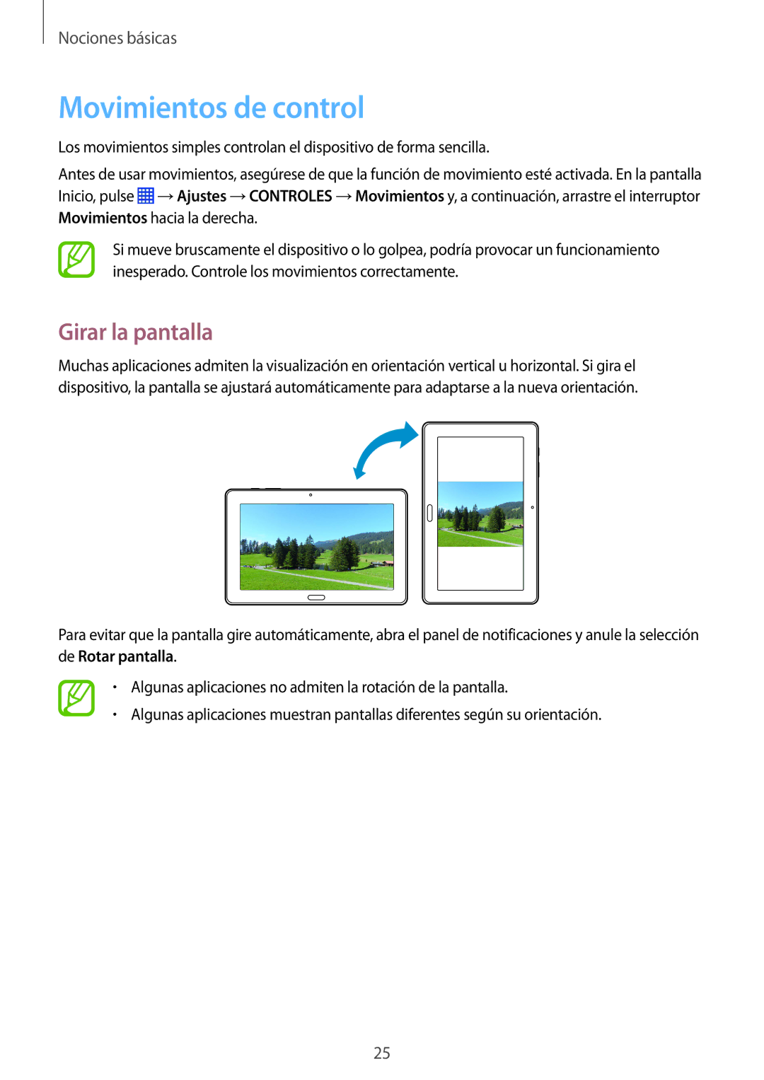 Samsung SM-P9050ZKATPH, SM-P9050ZWATPH, SM-P9050ZKAXSK, SM-P9050ZKAPHE manual Movimientos de control, Girar la pantalla 