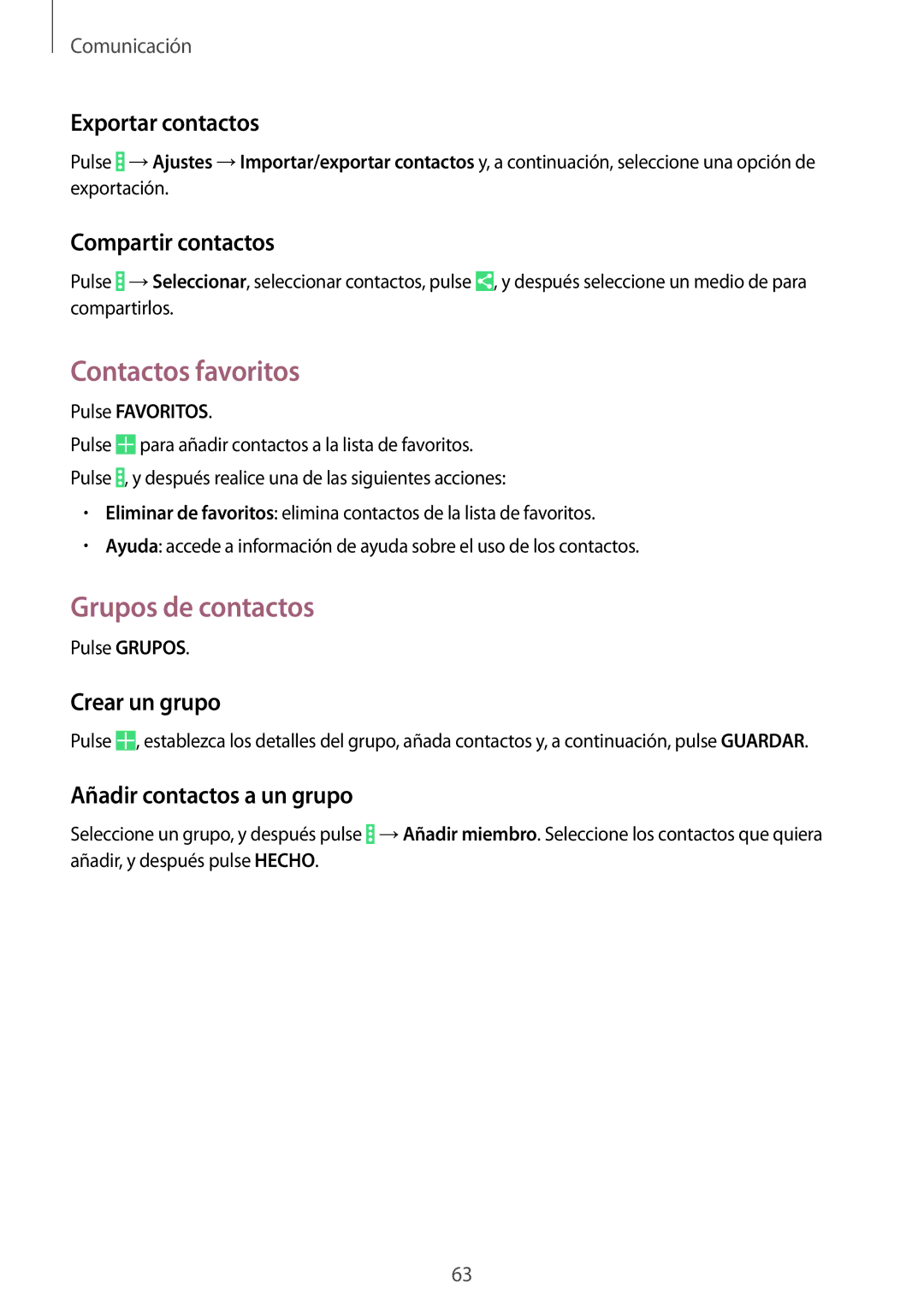 Samsung SM-P9050ZKAPHE, SM-P9050ZKATPH, SM-P9050ZWATPH, SM-P9050ZKAXSK manual Contactos favoritos, Grupos de contactos 