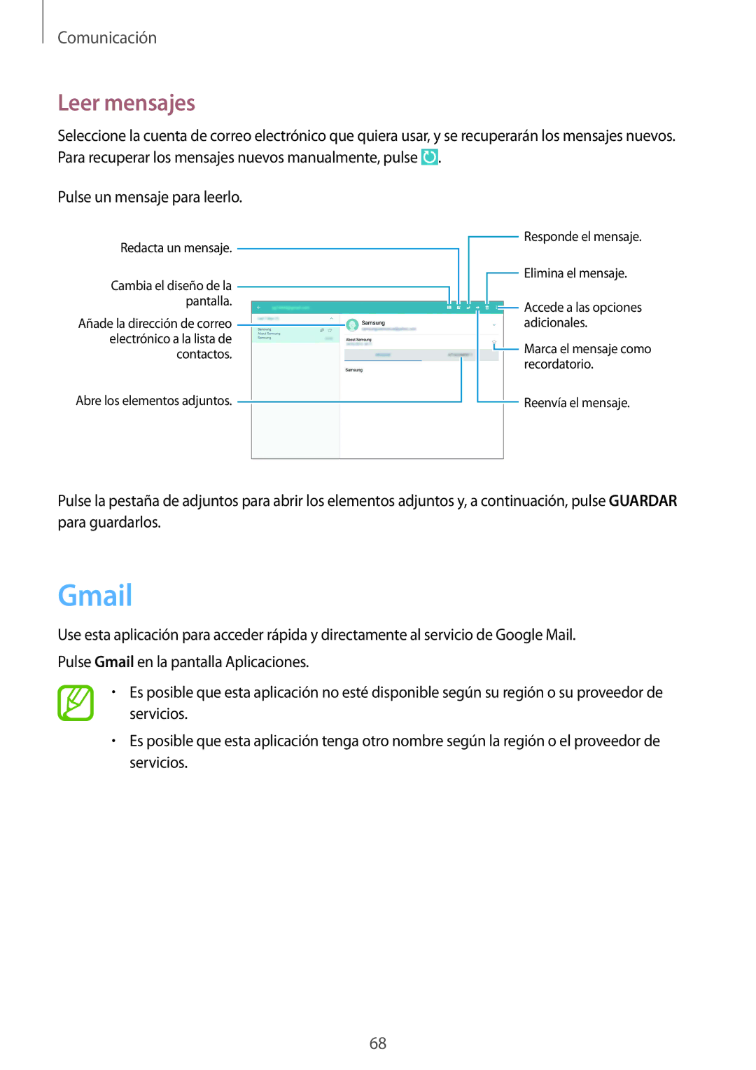 Samsung SM-P9050ZKAPHE, SM-P9050ZKATPH, SM-P9050ZWATPH, SM-P9050ZKAXSK, SM-P9050ZWAPHE manual Gmail, Leer mensajes 