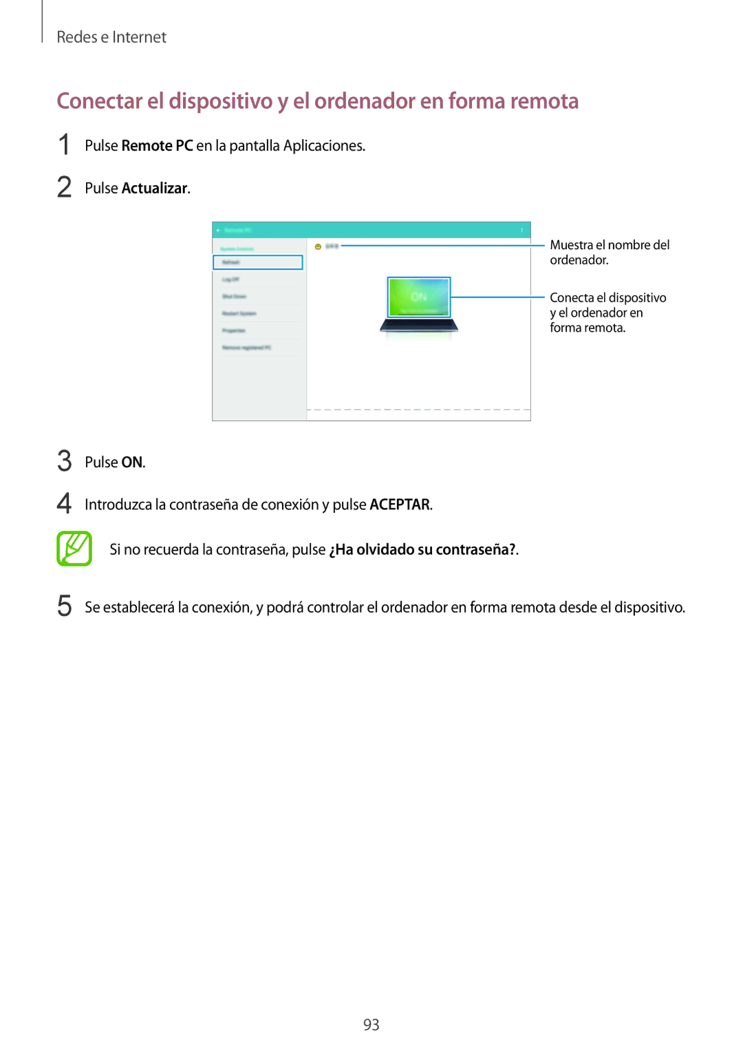 Samsung SM-P9050ZKAPHE, SM-P9050ZKATPH manual Conectar el dispositivo y el ordenador en forma remota, Pulse Actualizar 