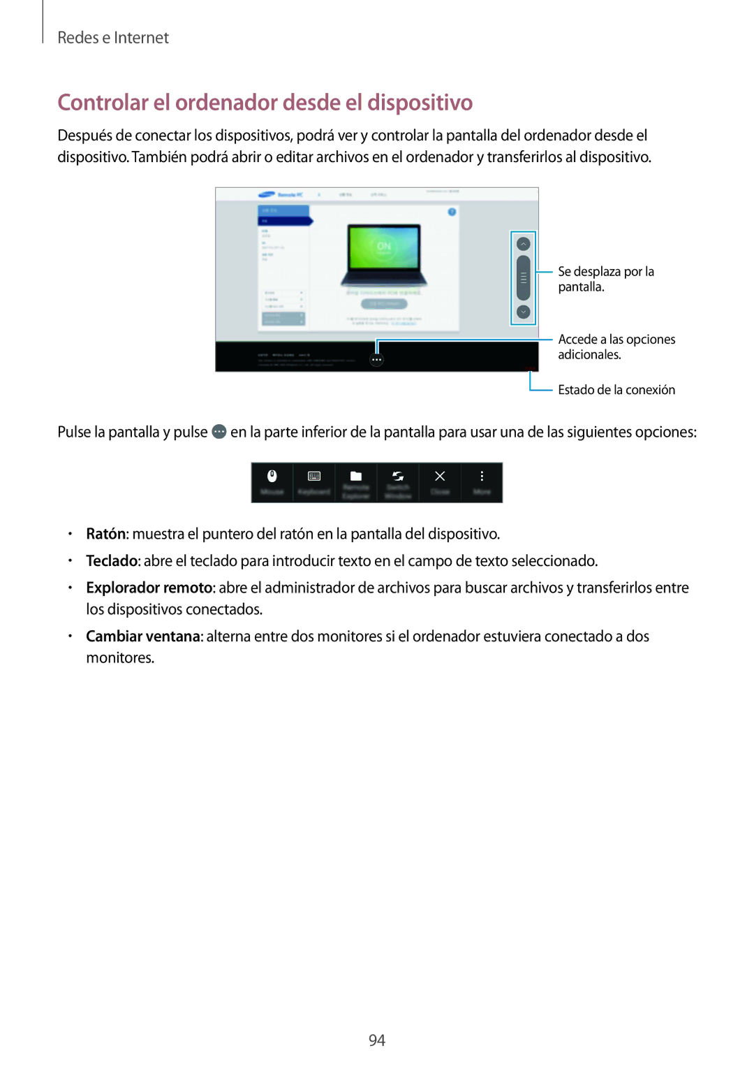 Samsung SM-P9050ZWAPHE, SM-P9050ZKATPH, SM-P9050ZWATPH, SM-P9050ZKAXSK manual Controlar el ordenador desde el dispositivo 