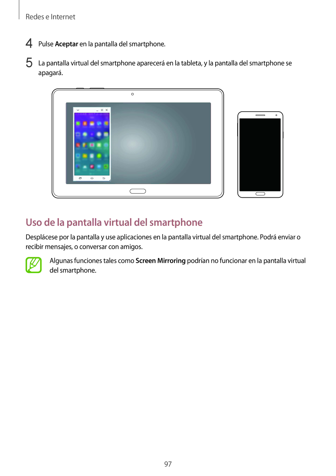 Samsung SM-P9050ZKAXSK, SM-P9050ZKATPH, SM-P9050ZWATPH, SM-P9050ZKAPHE manual Uso de la pantalla virtual del smartphone 