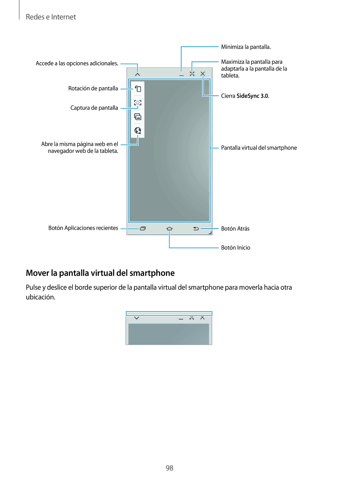 Samsung SM-P9050ZKAPHE, SM-P9050ZKATPH, SM-P9050ZWATPH, SM-P9050ZKAXSK manual Mover la pantalla virtual del smartphone 