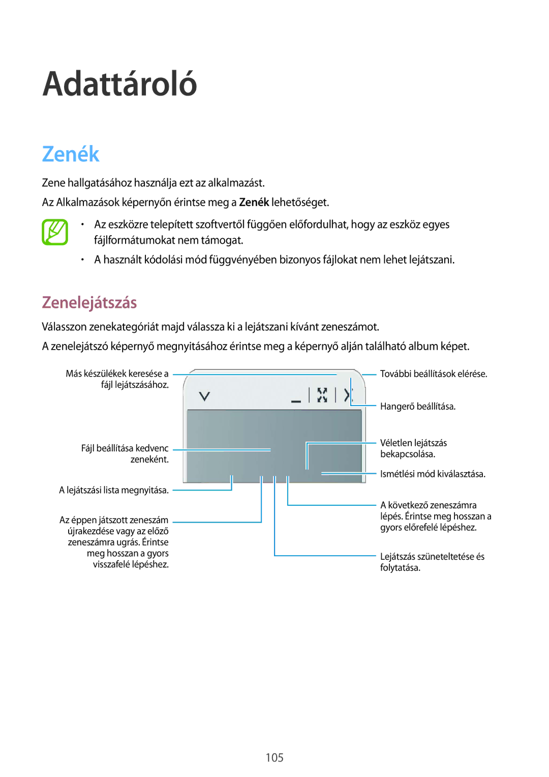 Samsung SM-P9050ZKAXEH manual Zenék, Zenelejátszás 