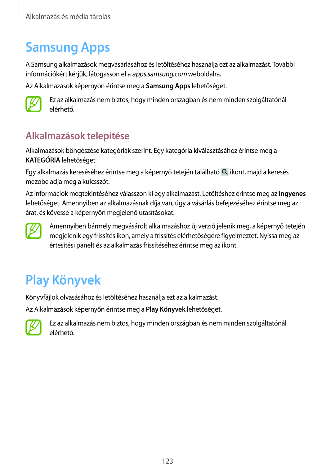 Samsung SM-P9050ZKAXEH manual Samsung Apps, Play Könyvek 