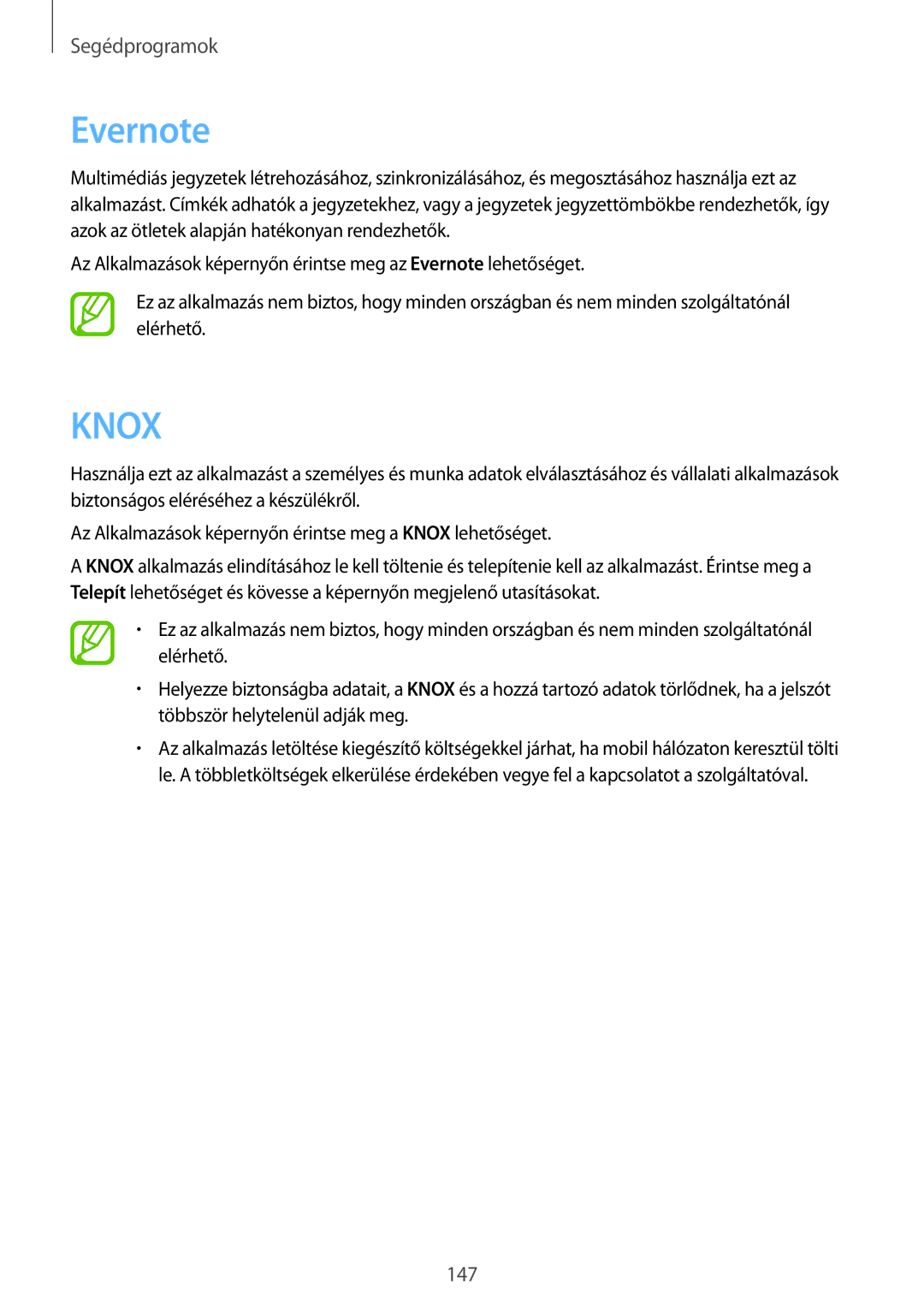 Samsung SM-P9050ZKAXEH manual Evernote, Knox 