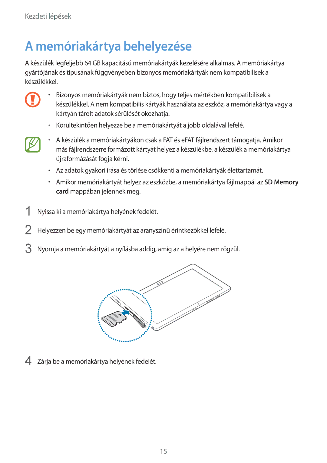 Samsung SM-P9050ZKAXEH manual Memóriakártya behelyezése 