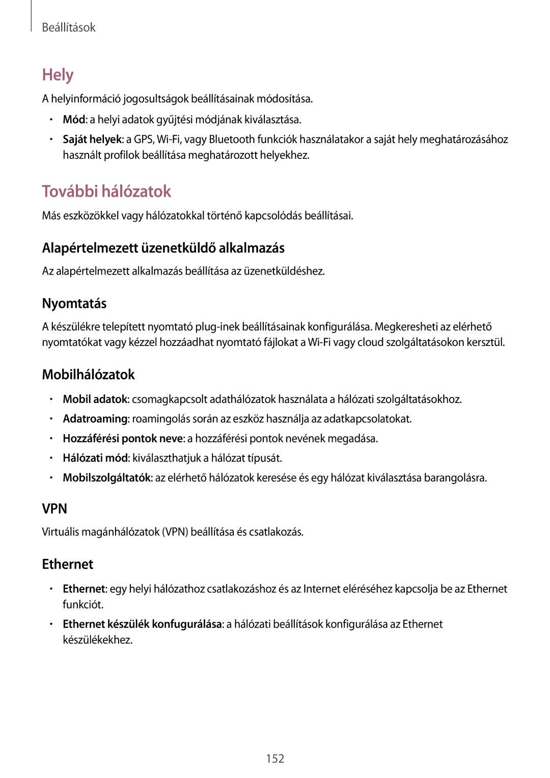 Samsung SM-P9050ZKAXEH manual Hely, További hálózatok 