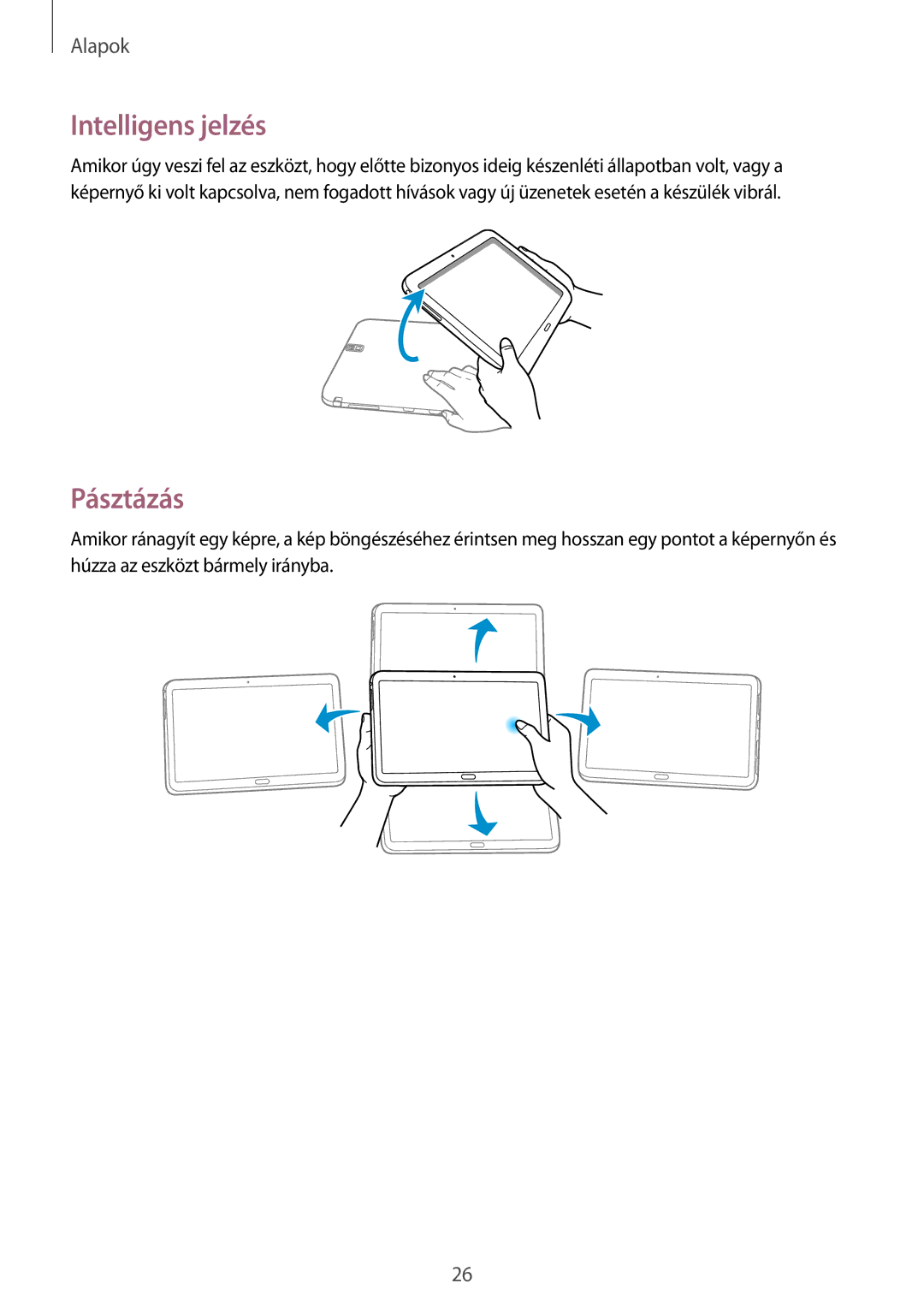 Samsung SM-P9050ZKAXEH manual Intelligens jelzés, Pásztázás 