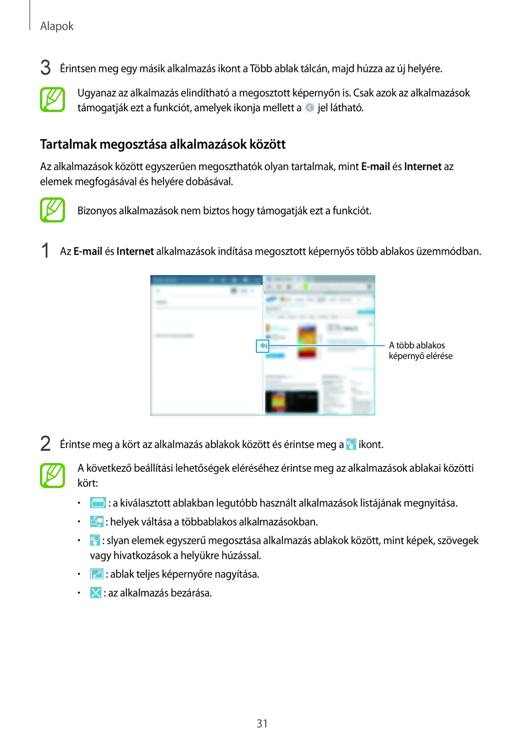 Samsung SM-P9050ZKAXEH manual Tartalmak megosztása alkalmazások között 