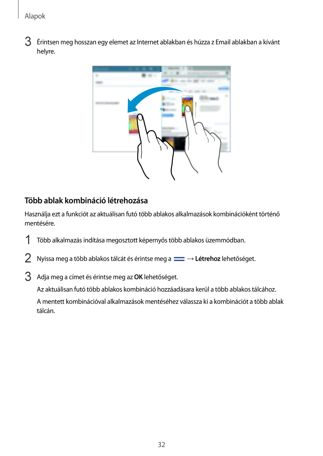 Samsung SM-P9050ZKAXEH manual Több ablak kombináció létrehozása 