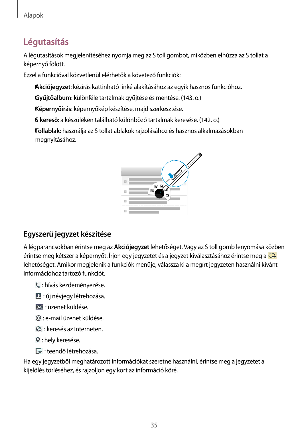 Samsung SM-P9050ZKAXEH manual Légutasítás, Egyszerű jegyzet készítése 