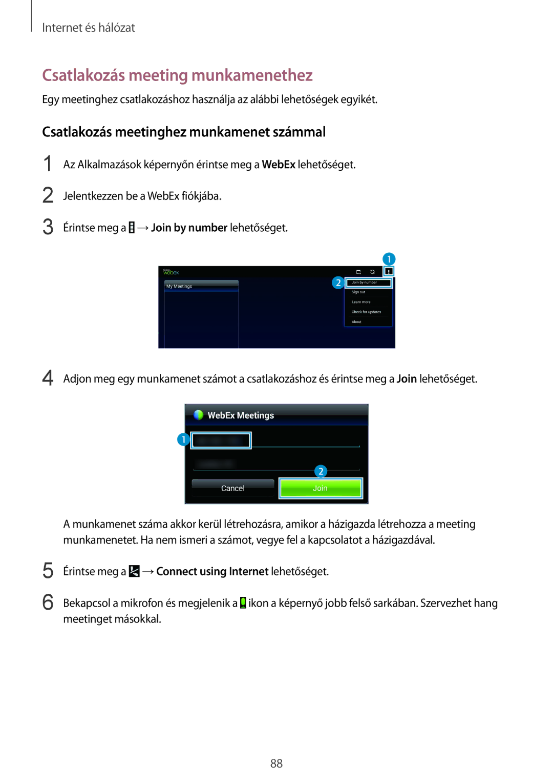 Samsung SM-P9050ZKAXEH manual Csatlakozás meeting munkamenethez, Csatlakozás meetinghez munkamenet számmal 