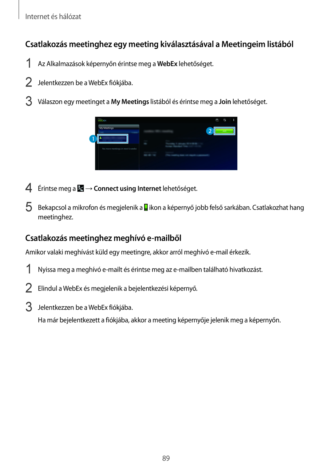 Samsung SM-P9050ZKAXEH manual Csatlakozás meetinghez meghívó e-mailből 