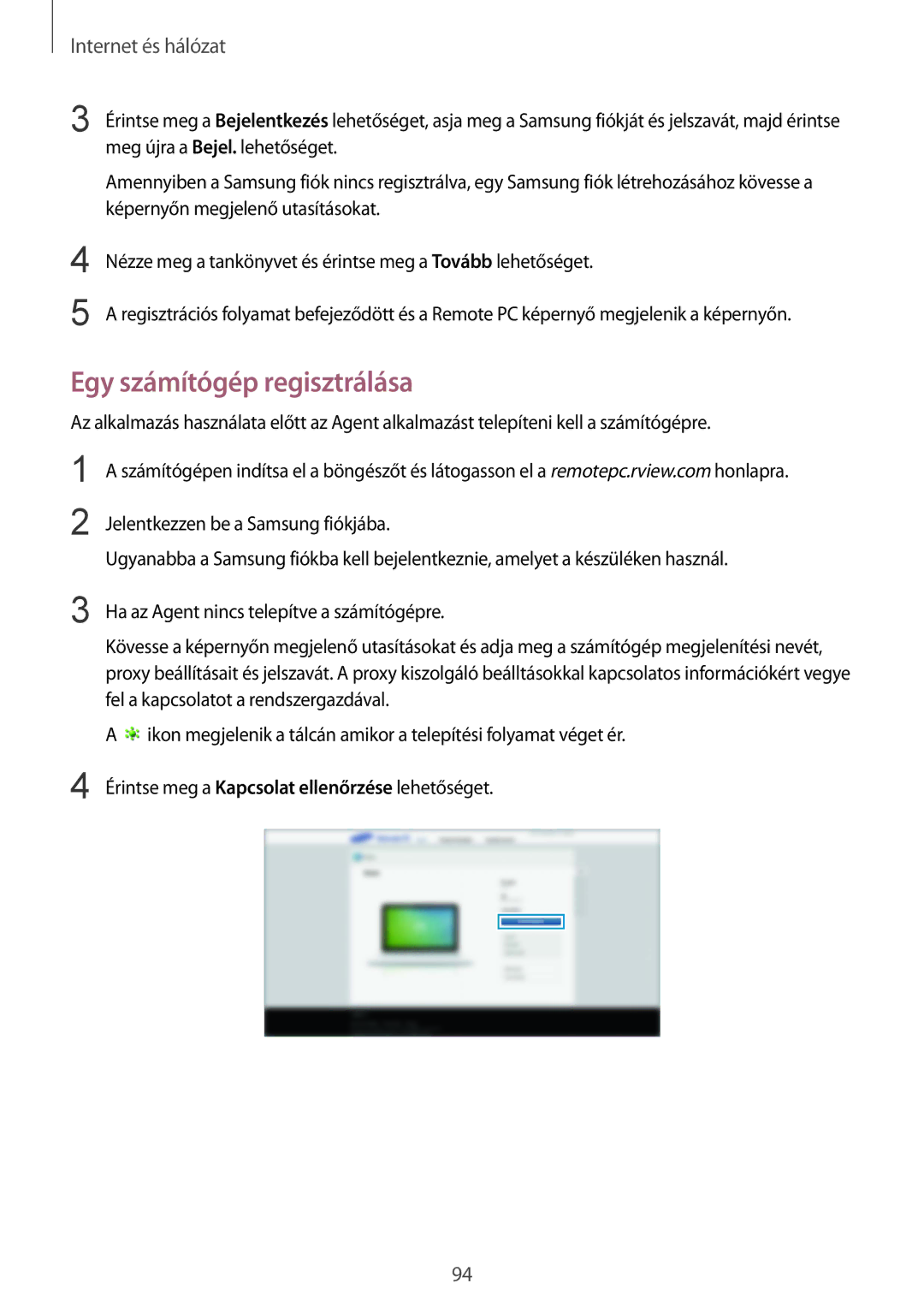 Samsung SM-P9050ZKAXEH manual Egy számítógép regisztrálása 