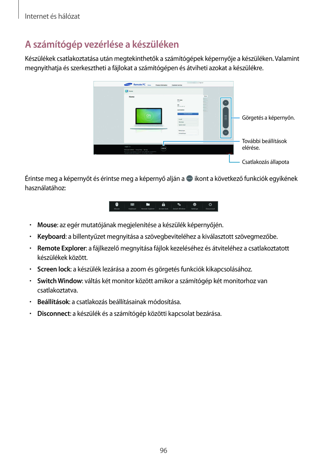 Samsung SM-P9050ZKAXEH manual Számítógép vezérlése a készüléken 