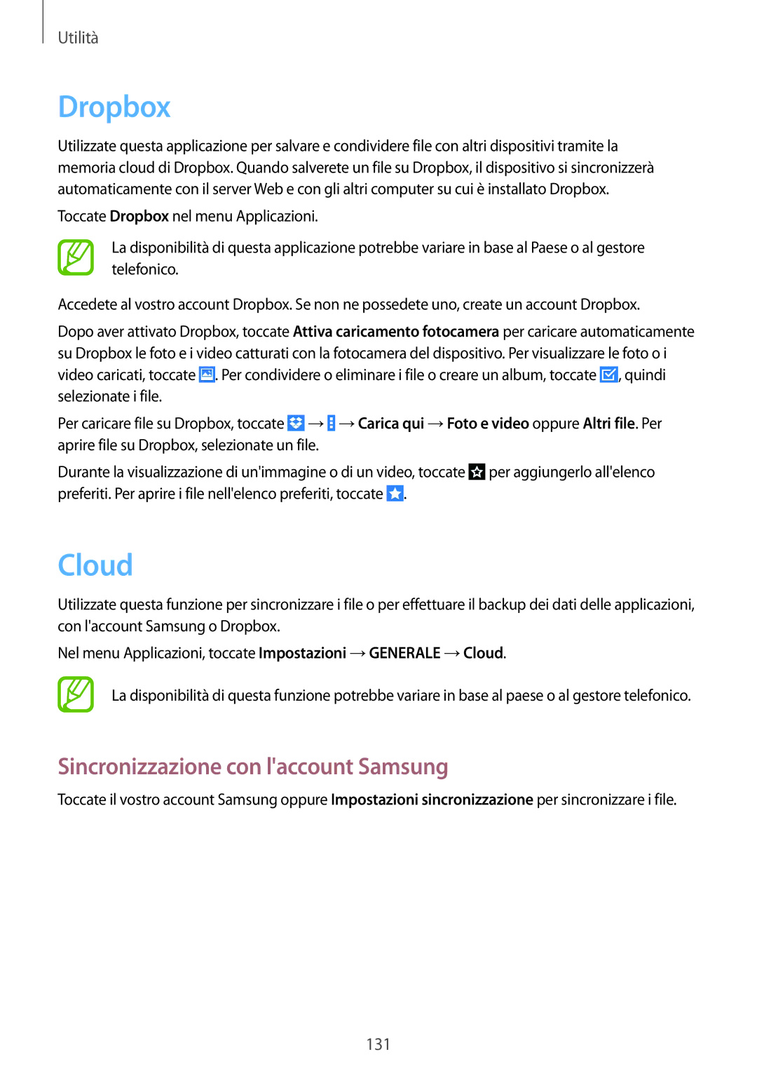 Samsung SM-P9050ZKYITV, SM-P9050ZKAXEO, SM-P9050ZWYITV, SM-P9050ZKAITV Dropbox, Cloud, Sincronizzazione con laccount Samsung 