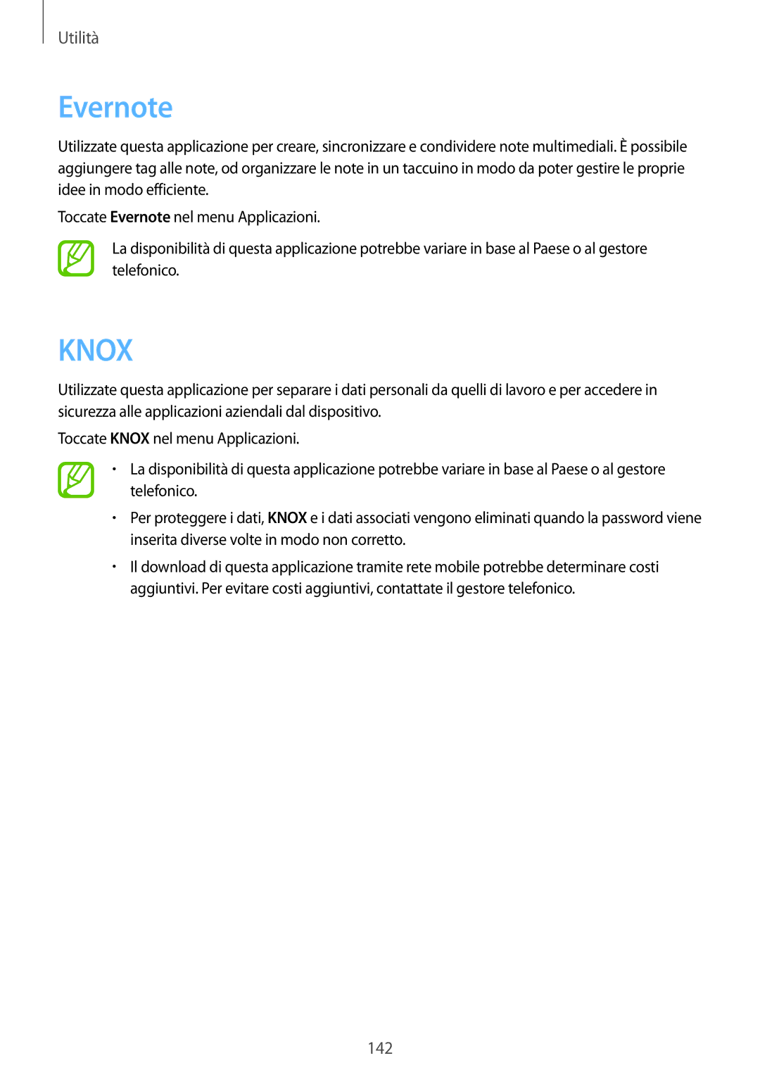 Samsung SM-P9050ZKAITV, SM-P9050ZKAXEO, SM-P9050ZWYITV, SM-P9050ZKYITV manual Evernote, Knox 