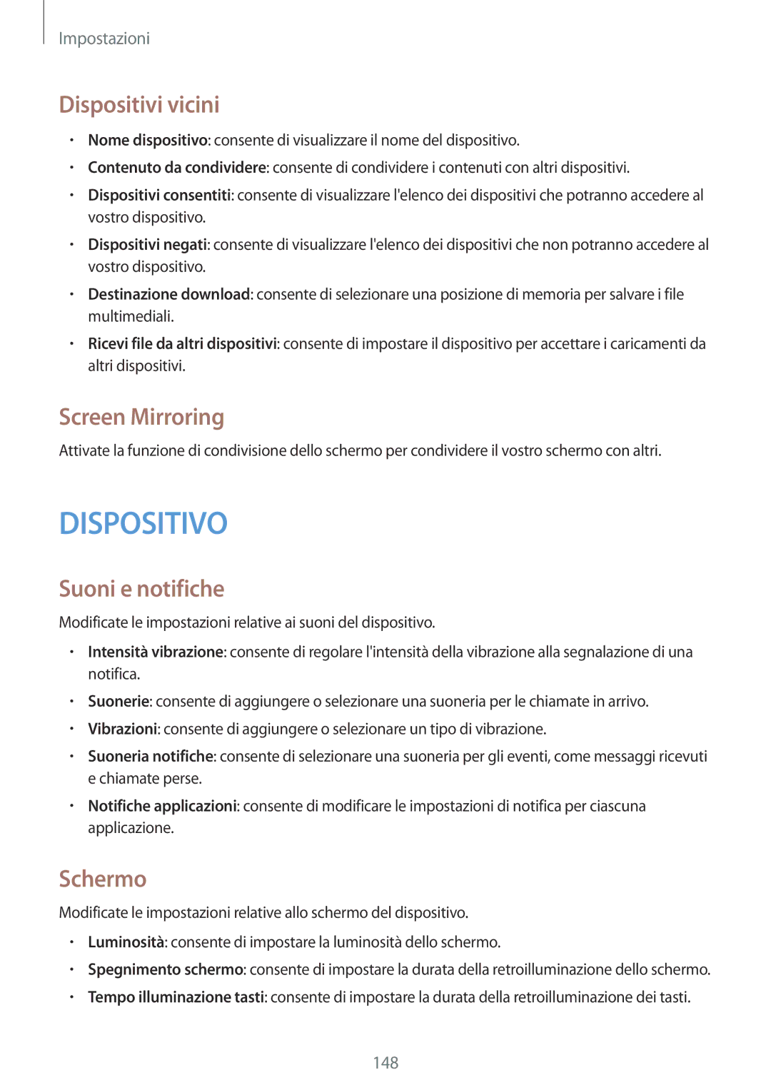 Samsung SM-P9050ZKAXEO, SM-P9050ZWYITV, SM-P9050ZKAITV manual Dispositivi vicini, Screen Mirroring, Suoni e notifiche 