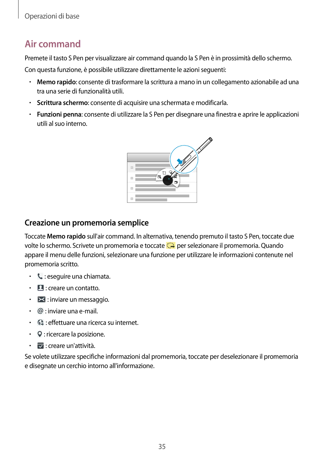 Samsung SM-P9050ZKYITV, SM-P9050ZKAXEO, SM-P9050ZWYITV, SM-P9050ZKAITV manual Air command, Creazione un promemoria semplice 