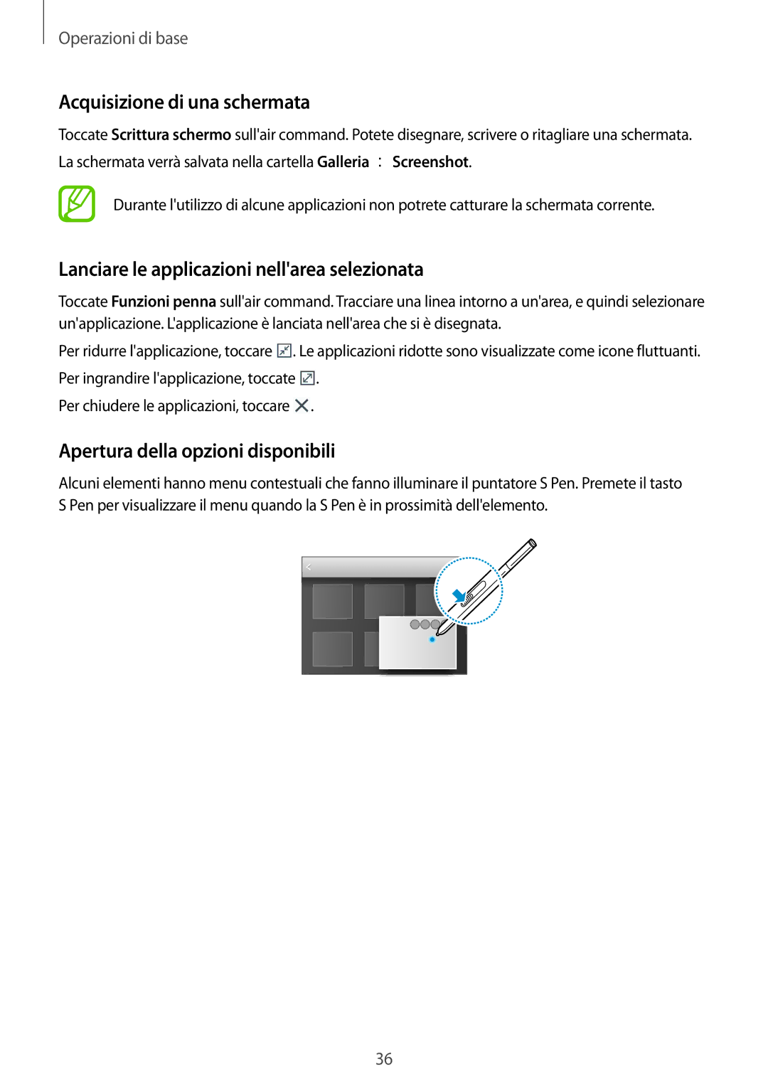 Samsung SM-P9050ZKAXEO, SM-P9050ZWYITV manual Acquisizione di una schermata, Lanciare le applicazioni nellarea selezionata 