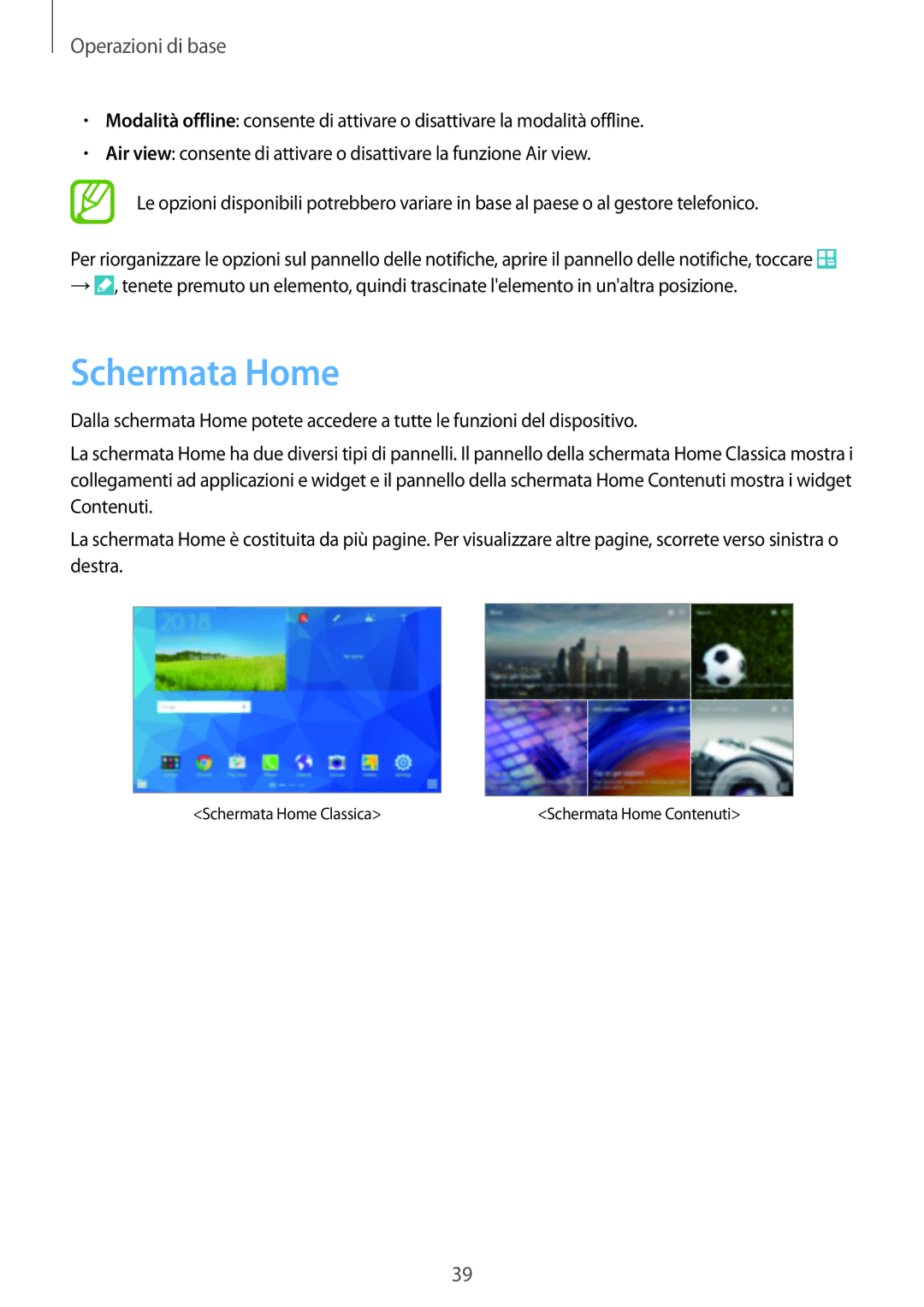 Samsung SM-P9050ZKYITV, SM-P9050ZKAXEO, SM-P9050ZWYITV, SM-P9050ZKAITV manual Schermata Home 