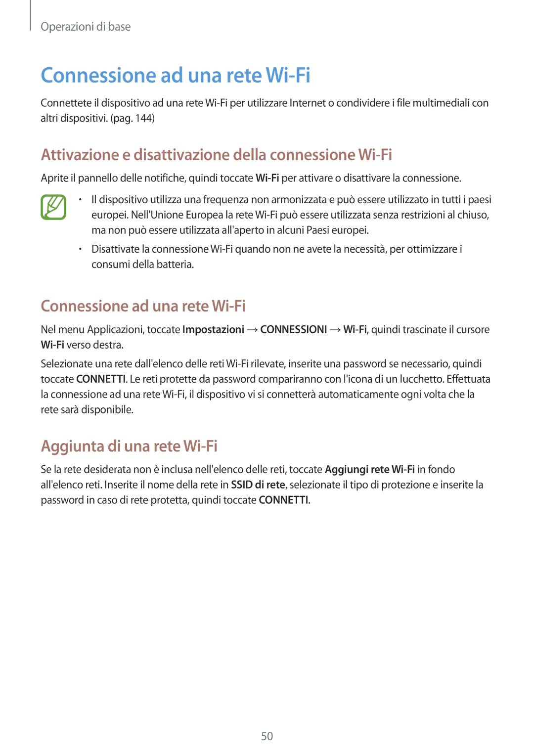 Samsung SM-P9050ZKAITV, SM-P9050ZKAXEO Connessione ad una rete Wi-Fi, Attivazione e disattivazione della connessione Wi-Fi 